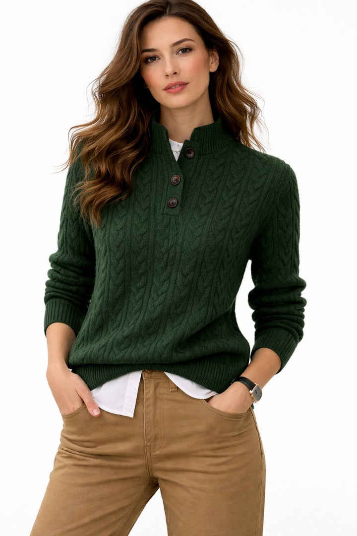 Women's Cable Knit Sweater with Adjustable Mock Neck – Soft Wool Blend – Versatile Casual Style 1