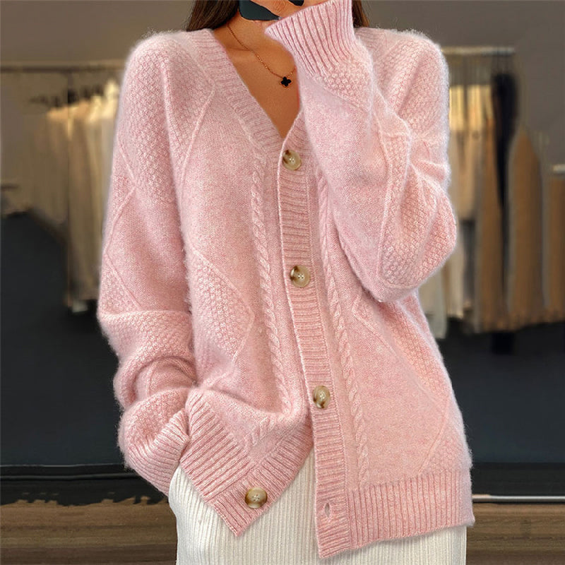 Women's Cardigan with V-Neck Design in Soft Wool-Blend – Cozy Knitted Layering Piece 0