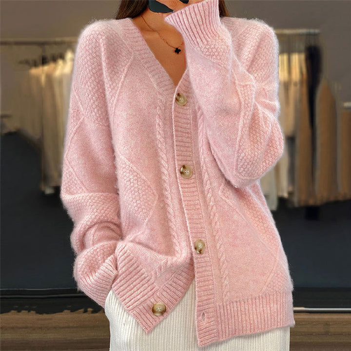 Women's Cardigan with V-Neck Design in Soft Wool-Blend – Cozy Knitted Layering Piece 0