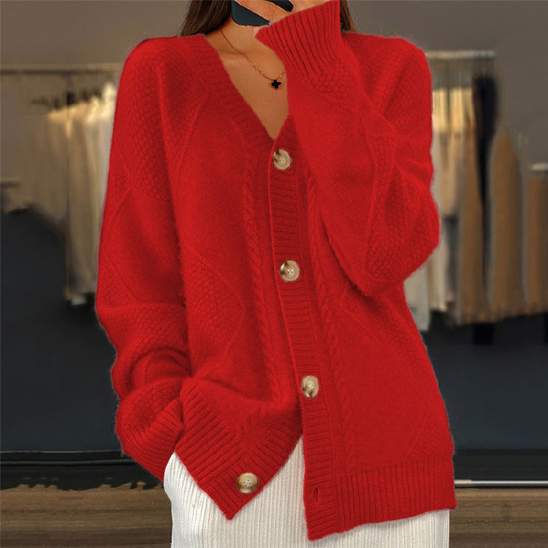Women's Cardigan with V-Neck Design in Soft Wool-Blend – Cozy Knitted Layering Piece 6
