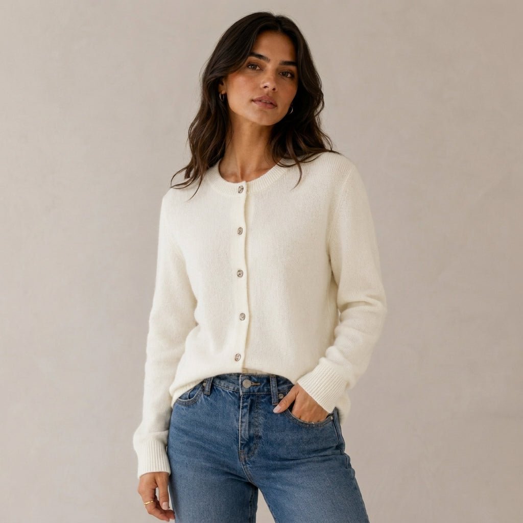 Women's Cashmere Cardigan with Button Front and Round Neck – Fitted Style for Versatile Layering 5