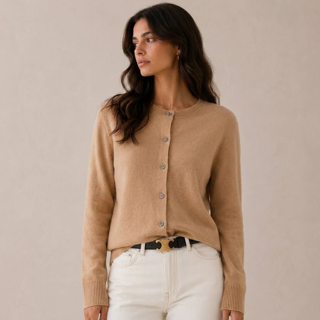 Women's Cashmere Cardigan with Button Front and Round Neck – Fitted Style for Versatile Layering 6