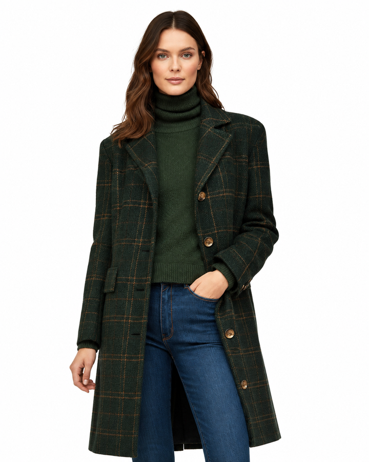 Women's Coat with Button Closure – Fitted Plaid Wool Blend – Stylish Winter Outerwear 3