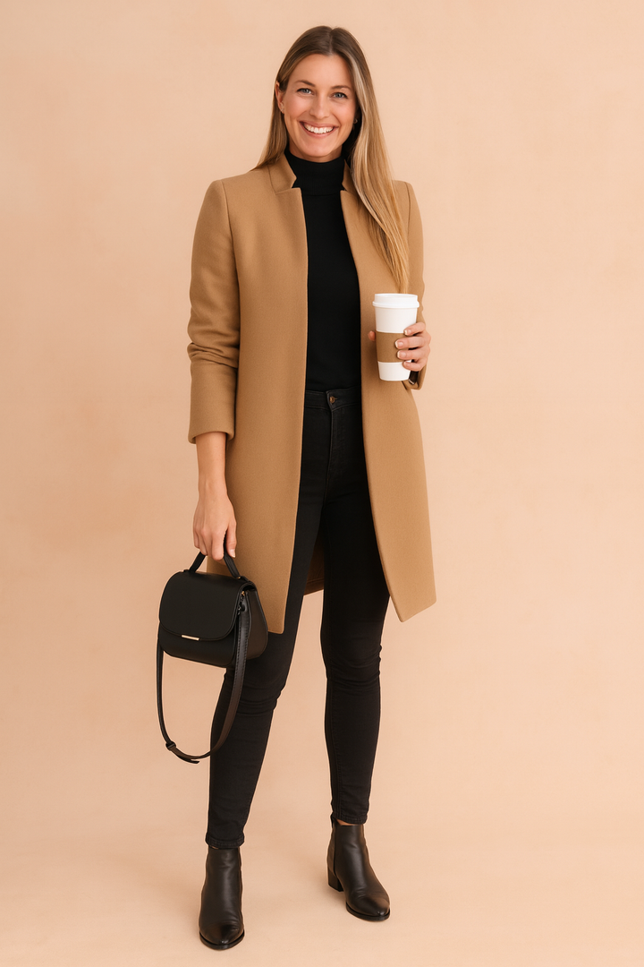 Women's Coat with Fitted Silhouette – Lightweight Minimalist Design in Polyester Blend 0