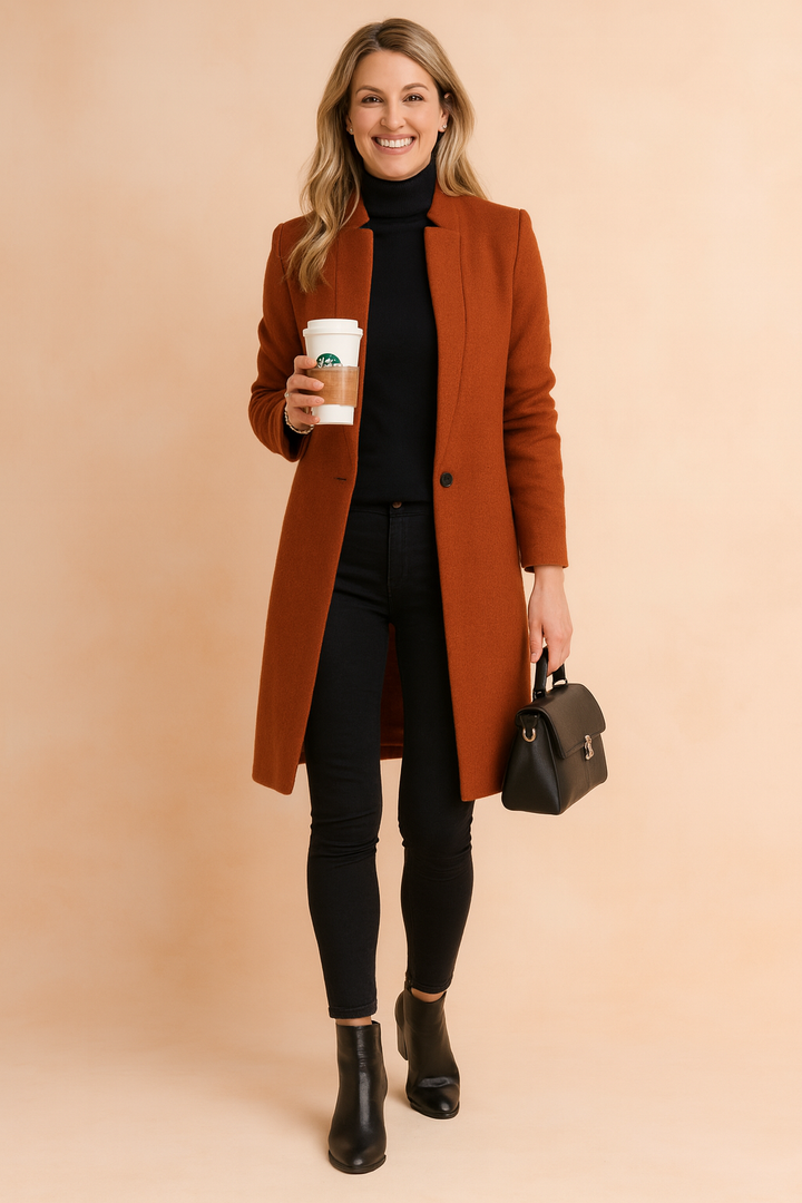 Women's Coat with Fitted Silhouette – Lightweight Minimalist Design in Polyester Blend 2