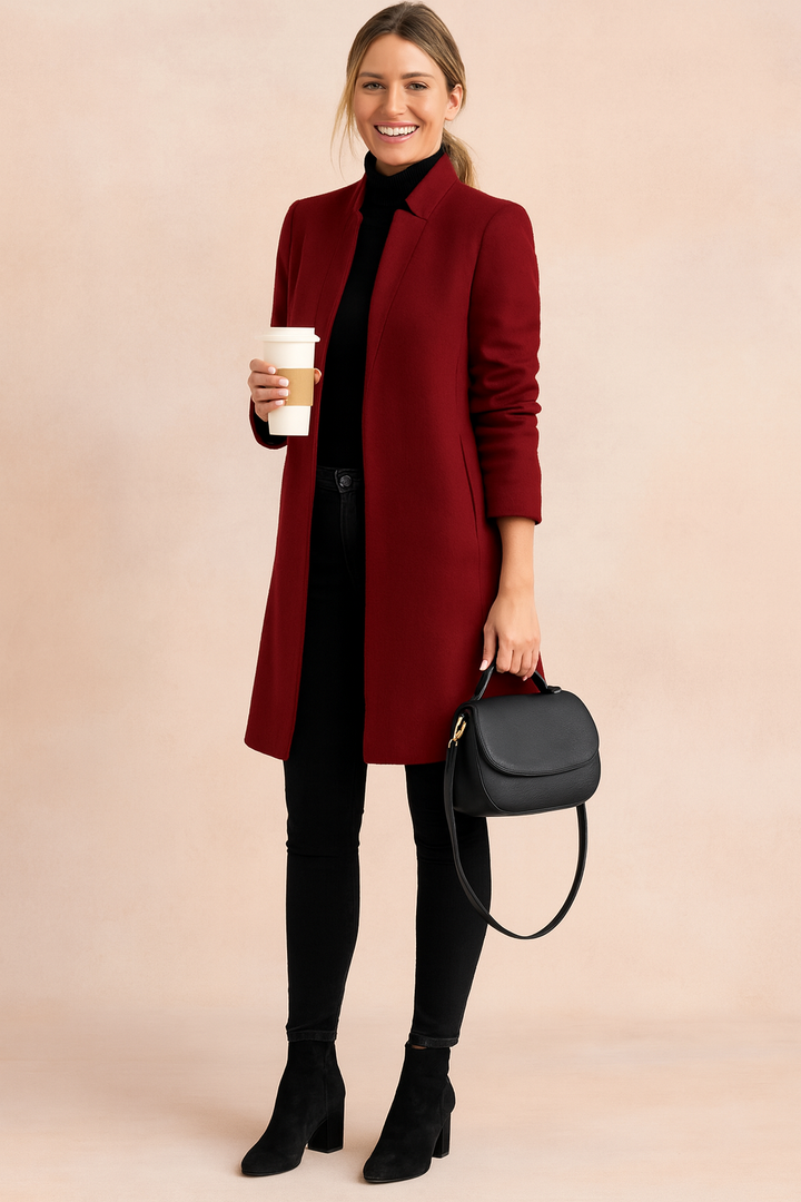 Women's Coat with Fitted Silhouette – Lightweight Minimalist Design in Polyester Blend 3