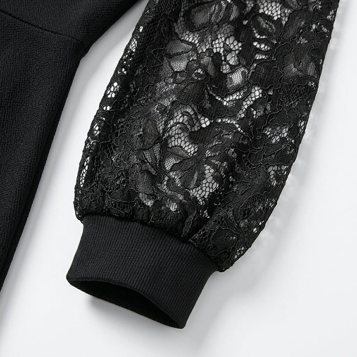 Women's flared A-line mini cocktail dress featuring elegant floral jacquard sleeves and a stylish geometric keyhole neckline, perfect for special occasions. 2
