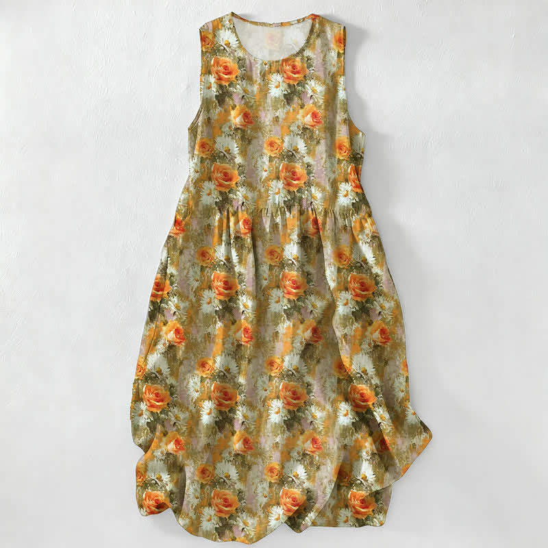 Women's cotton midi dress featuring a stylish plaid pattern, sleeveless design, and convenient pockets, available in plus size options for a comfortable summer look. 9