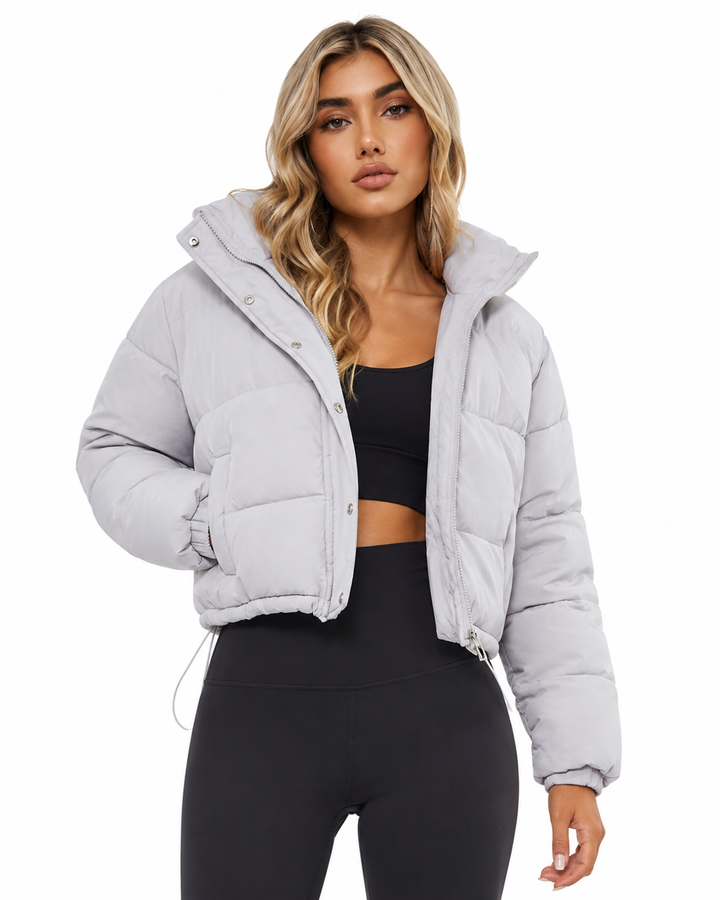 Women's Cropped Hooded Puffer Jacket with Zip Closure – Quilted Insulated Design for Winter Warmth 1