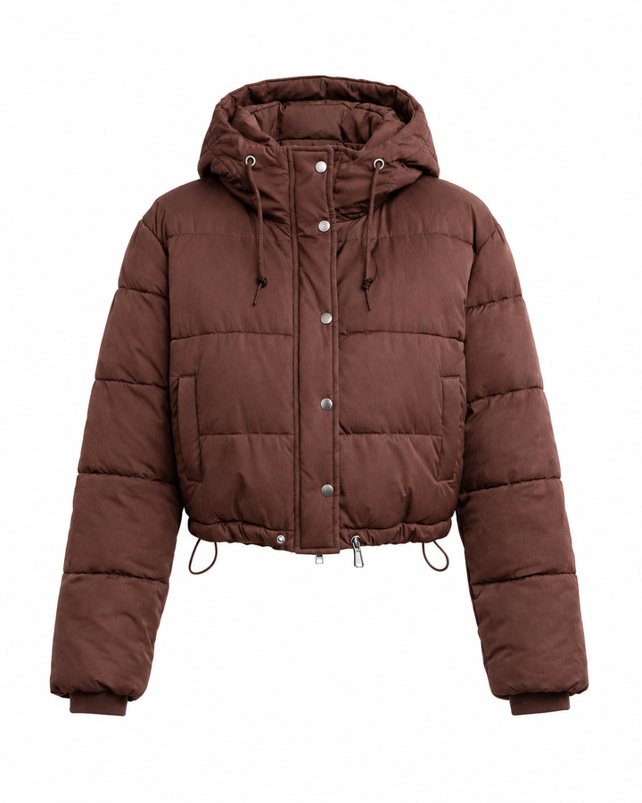 Women's Cropped Hooded Puffer Jacket with Zip Closure – Quilted Insulated Design for Winter Warmth 6