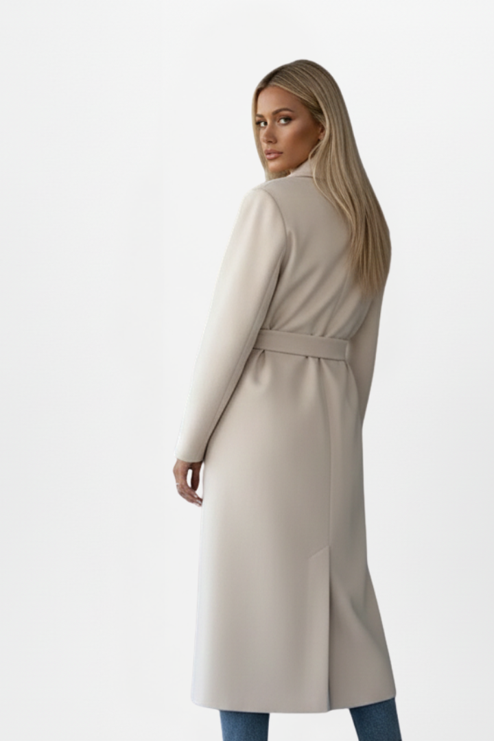 Women's Double-Breasted Long Coat with Adjustable Waist Belt – Polyester Wool-Blend for Winter Elegance 3