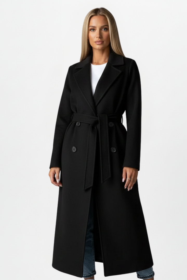 Women's Double-Breasted Long Coat with Adjustable Waist Belt – Polyester Wool-Blend for Winter Elegance 7