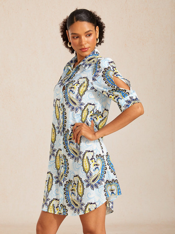 Women's vintage satin shirt dress with leopard print and relaxed fit, perfect for summer outings. 13