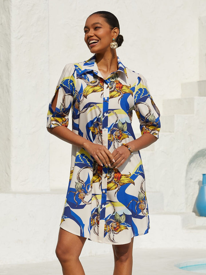 Women's vintage satin shirt dress with leopard print and relaxed fit, perfect for summer outings. 15