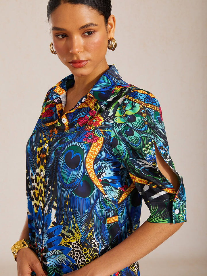 Women's vintage satin shirt dress with leopard print and relaxed fit, perfect for summer outings. 8