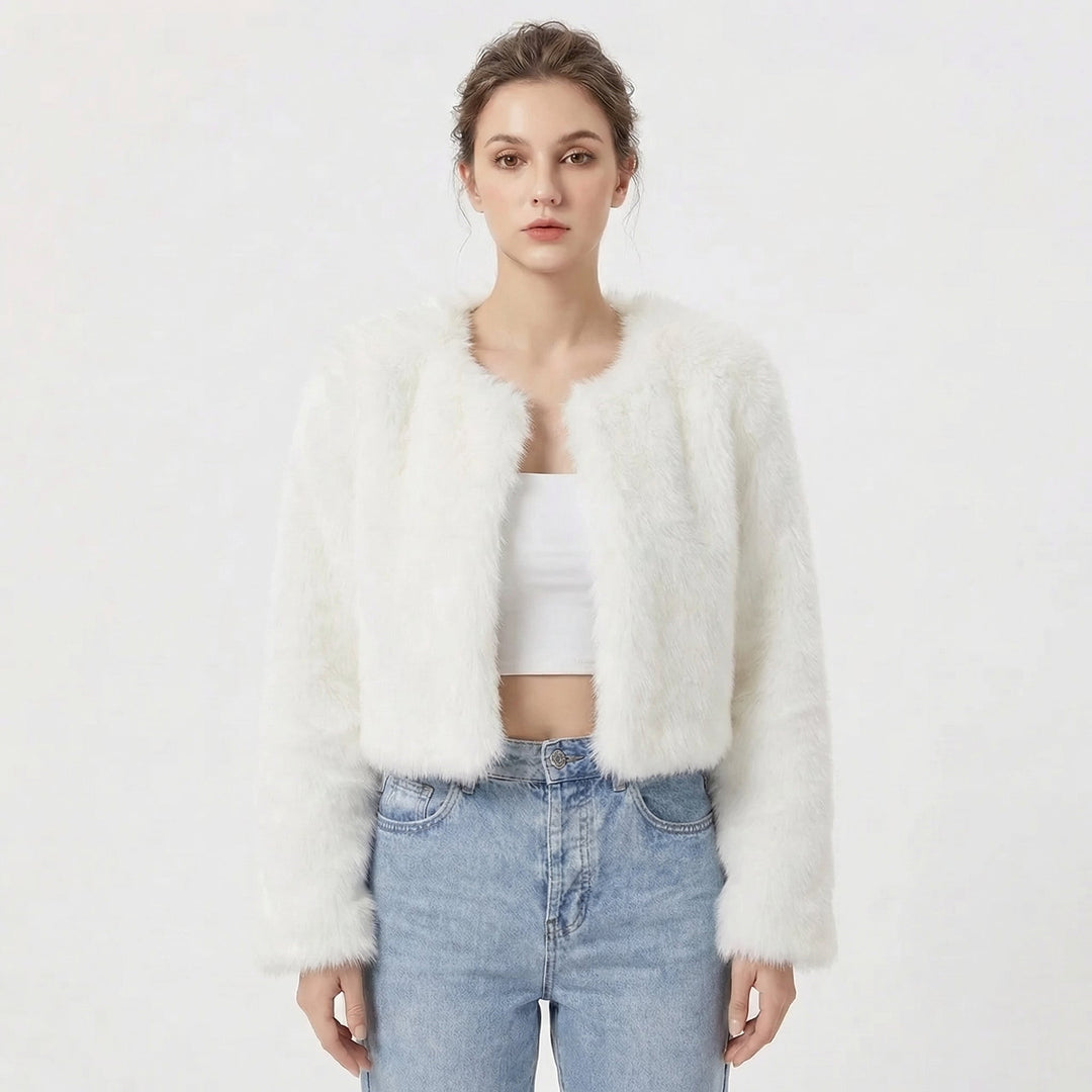 Women's Faux Fur Jacket with Cropped Silhouette – Soft Lightweight Winter Layer – Elegant Evening Wear 0