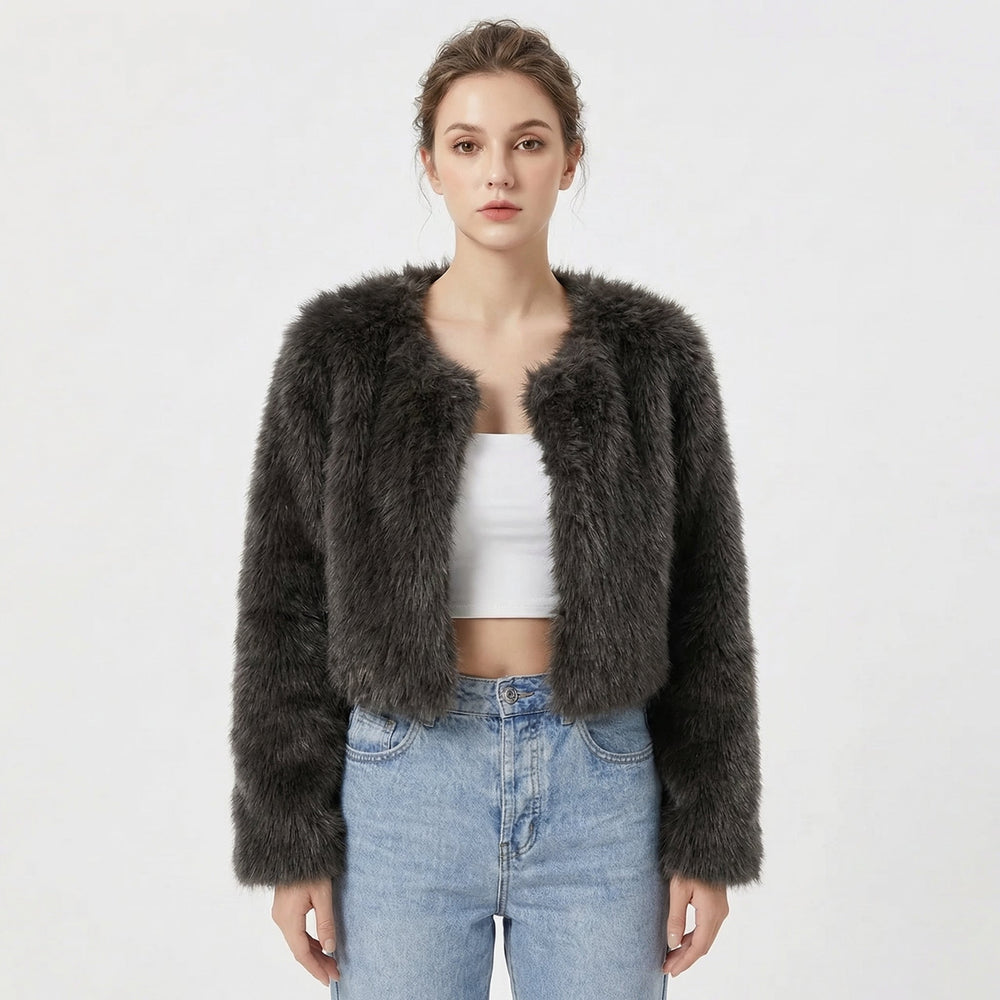 Women's Faux Fur Jacket with Cropped Silhouette – Soft Lightweight Winter Layer – Elegant Evening Wear 1