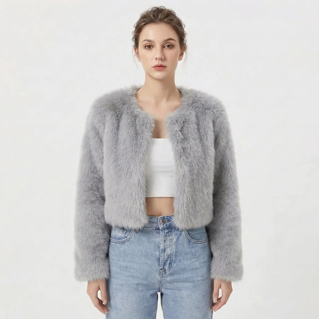 Women's Faux Fur Jacket with Cropped Silhouette – Soft Lightweight Winter Layer – Elegant Evening Wear 2