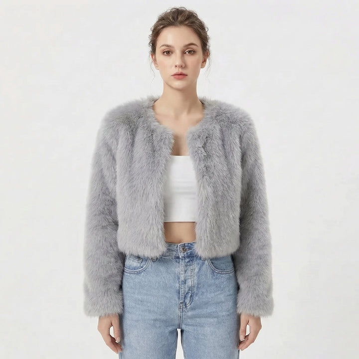 Women's Faux Fur Jacket with Cropped Silhouette – Soft Lightweight Winter Layer – Elegant Evening Wear 2