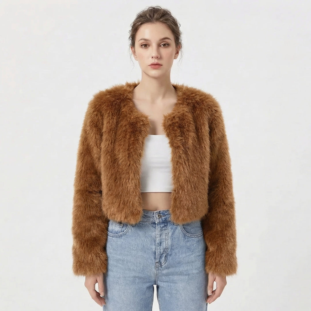 Women's Faux Fur Jacket with Cropped Silhouette – Soft Lightweight Winter Layer – Elegant Evening Wear 3