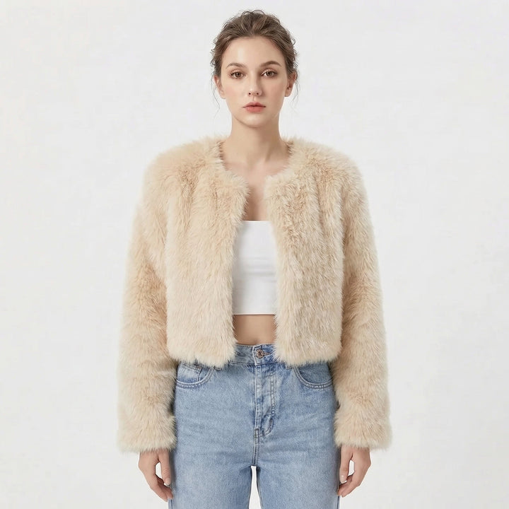Women's Faux Fur Jacket with Cropped Silhouette – Soft Lightweight Winter Layer – Elegant Evening Wear 4