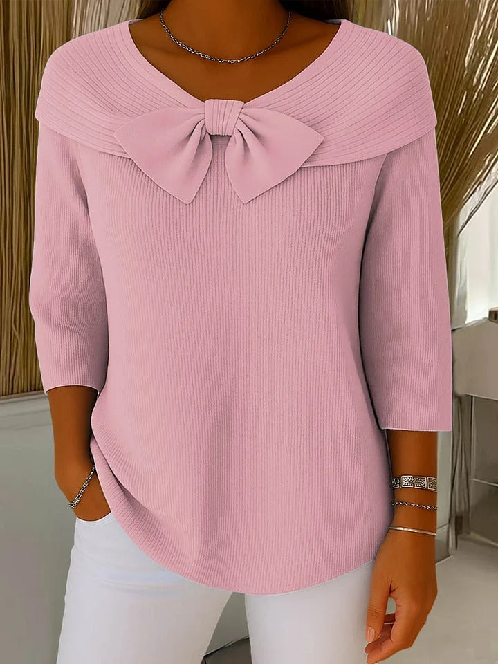 Women's Fitted Sweater with Bow Detail - Cozy Minimalist Design - Soft Fabric - Elegant Autumn Style 1
