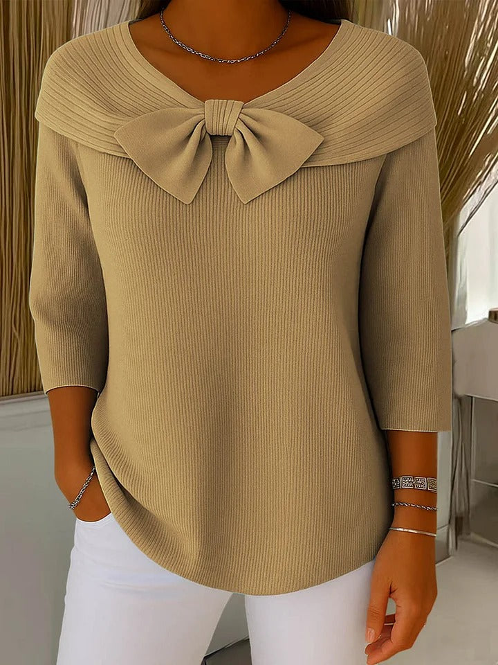 Women's Fitted Sweater with Bow Detail - Cozy Minimalist Design - Soft Fabric - Elegant Autumn Style 2