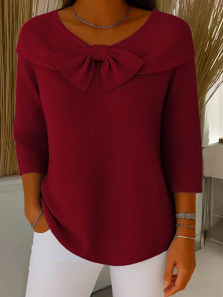 Women's Fitted Sweater with Bow Detail - Cozy Minimalist Design - Soft Fabric - Elegant Autumn Style 3