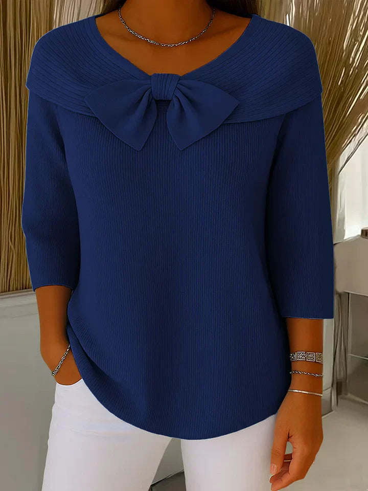 Women's Fitted Sweater with Bow Detail - Cozy Minimalist Design - Soft Fabric - Elegant Autumn Style 4