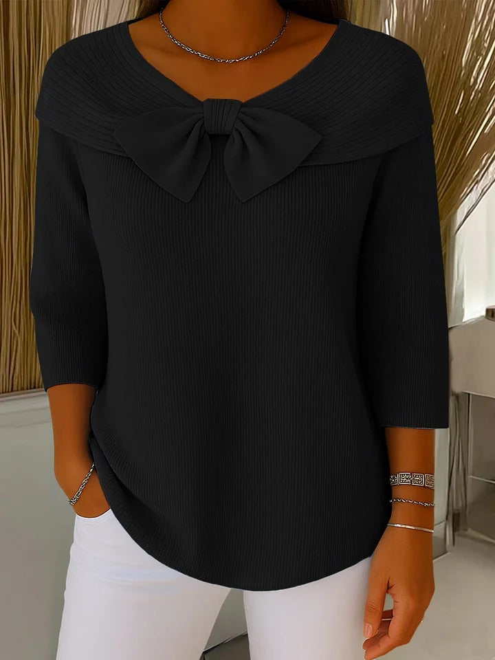 Women's Fitted Sweater with Bow Detail - Cozy Minimalist Design - Soft Fabric - Elegant Autumn Style 5