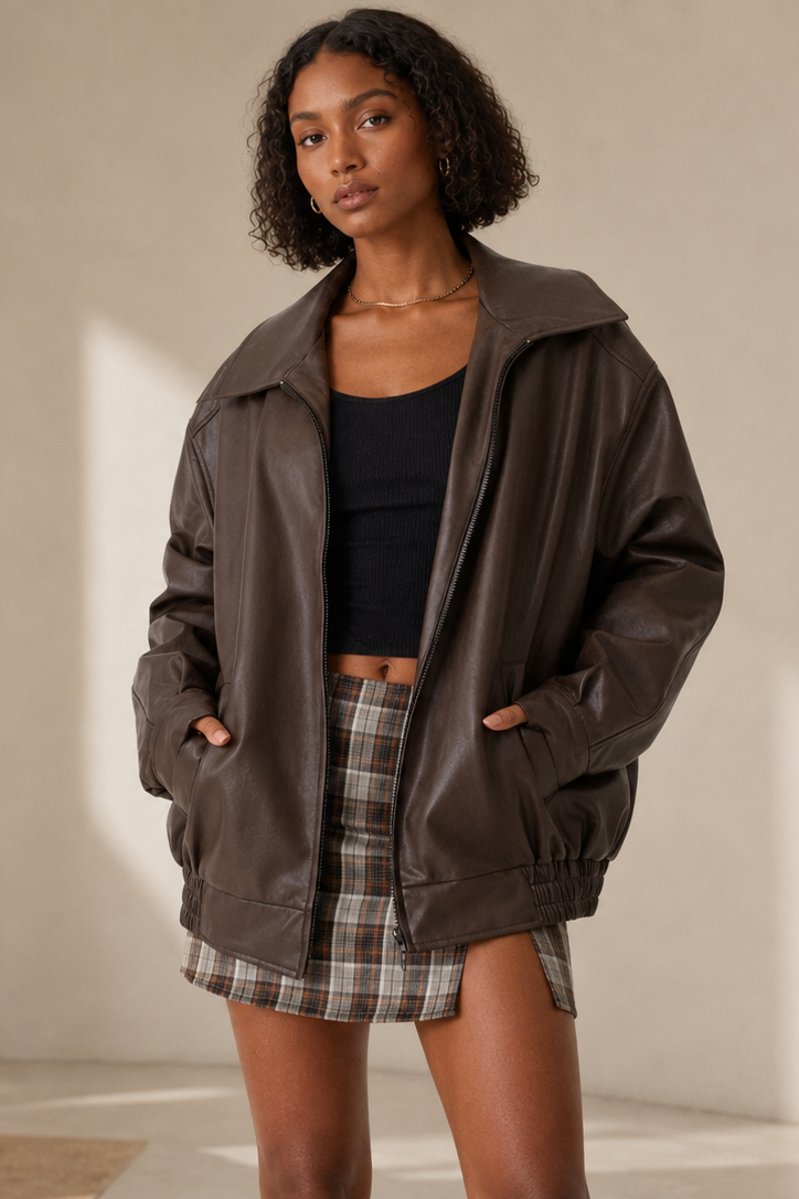 Women's Jacket Oversized Fit in Leather Look – Casual Style for Everyday Wear 0