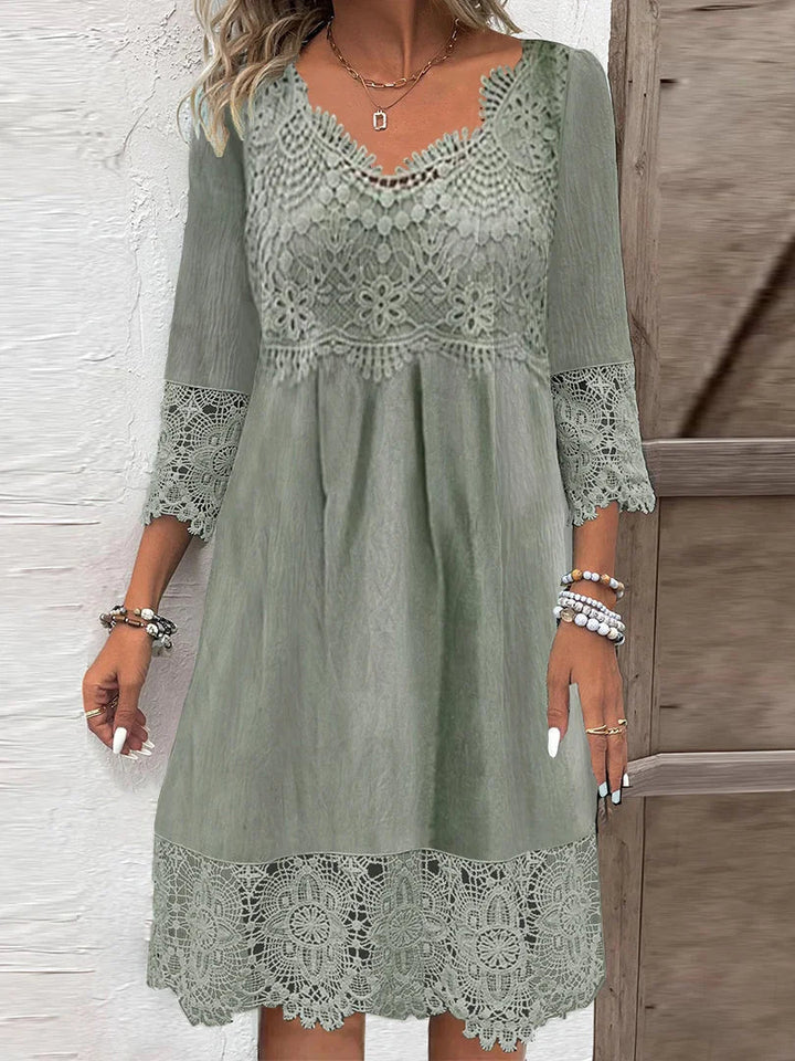 Women's Lace Midi Dress featuring a tailored silhouette, perfect for cocktail and formal events, showcasing elegance and sophistication in evening wear. 0