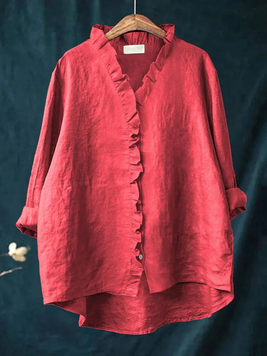 Women's Linen Casual Shirt with Ruffled Details – Soft Breathable Fabric for Everyday Wear 0