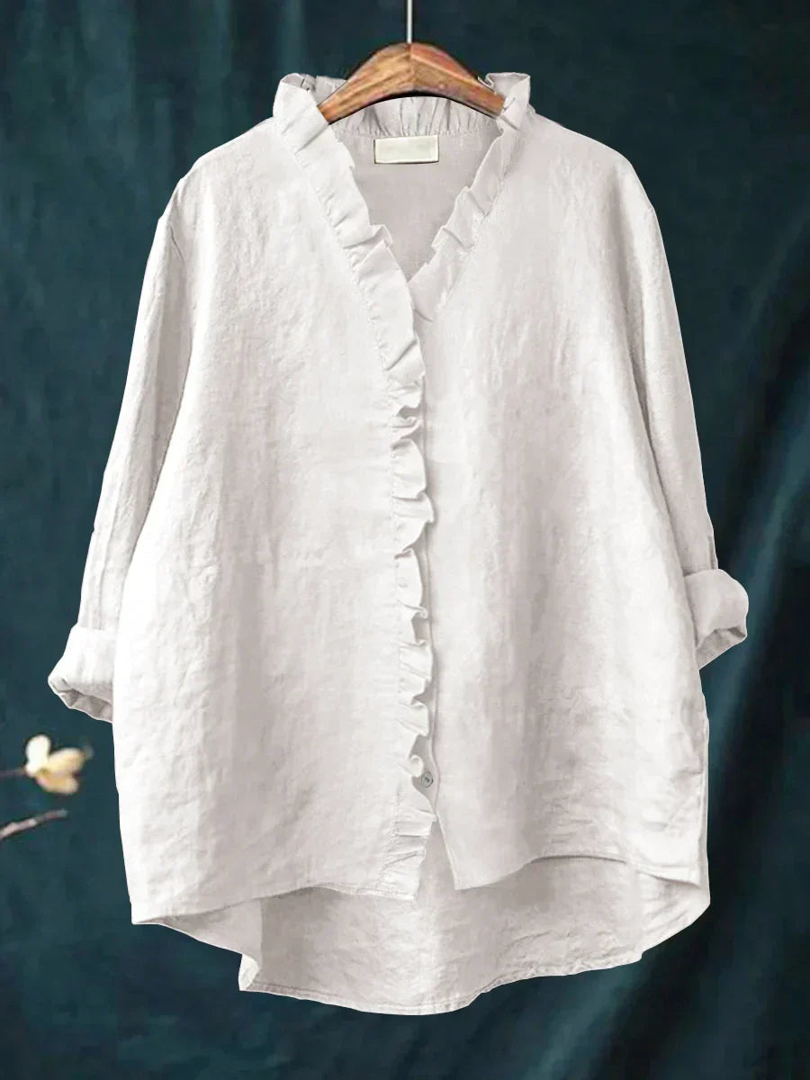 Women's Linen Casual Shirt with Ruffled Details – Soft Breathable Fabric for Everyday Wear 1