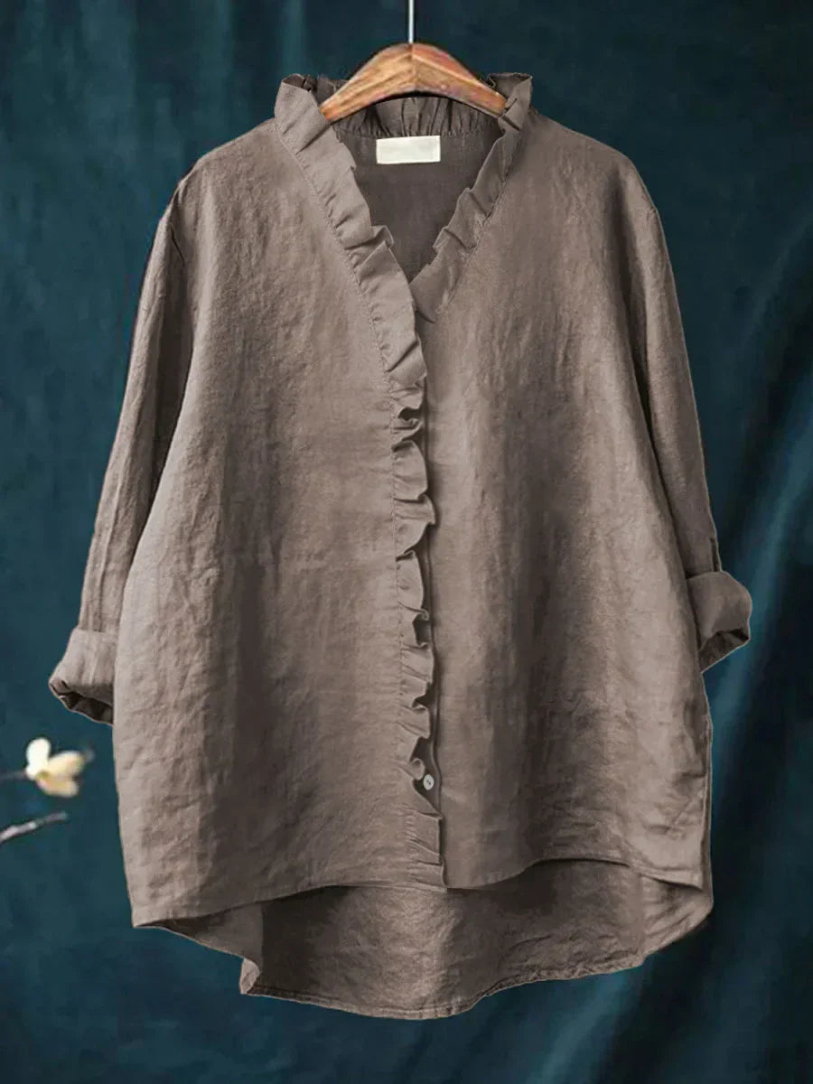 Women's Linen Casual Shirt with Ruffled Details – Soft Breathable Fabric for Everyday Wear 2