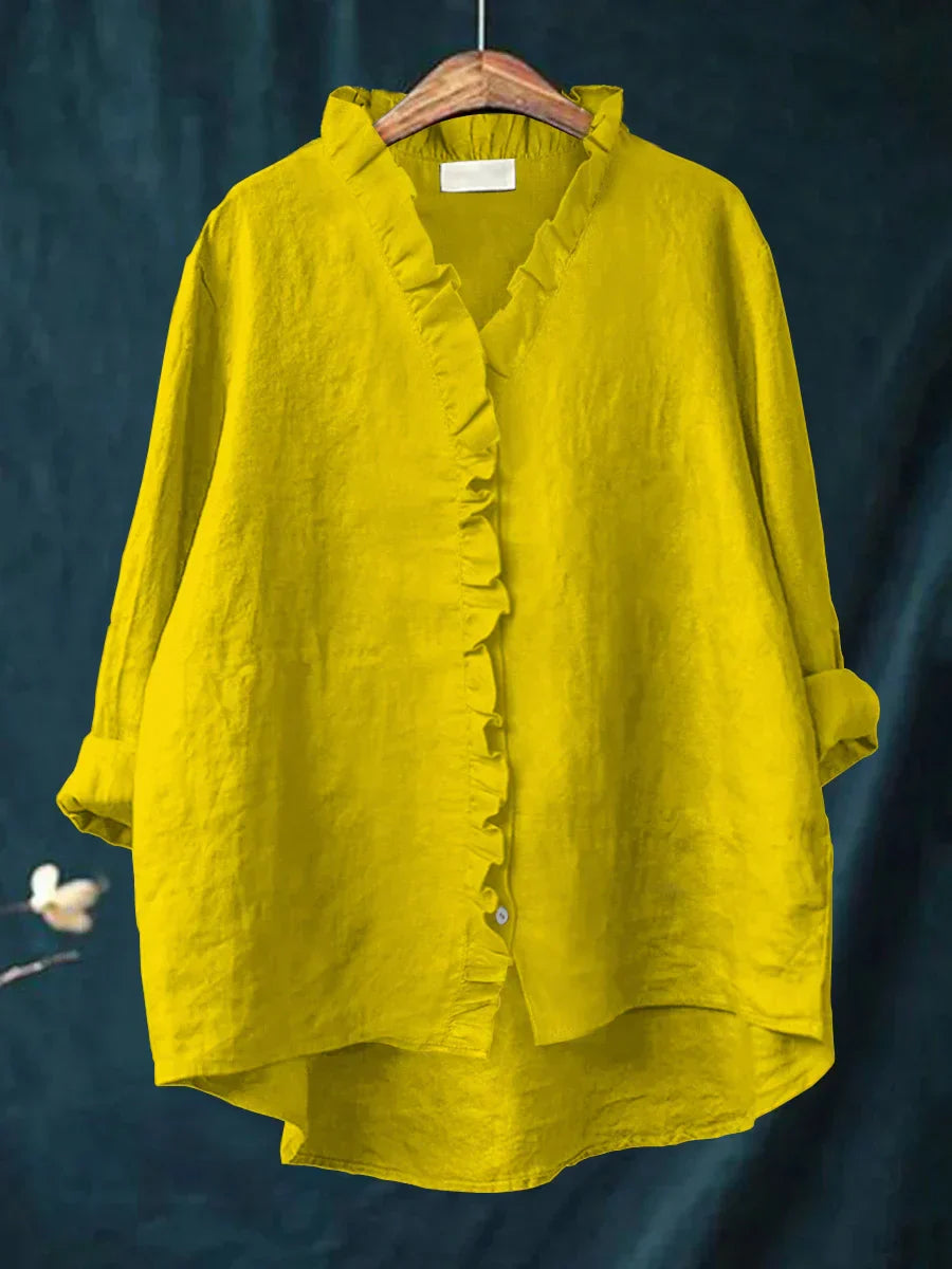 Women's Linen Casual Shirt with Ruffled Details – Soft Breathable Fabric for Everyday Wear 3