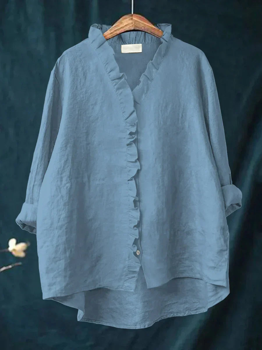 Women's Linen Casual Shirt with Ruffled Details – Soft Breathable Fabric for Everyday Wear 4