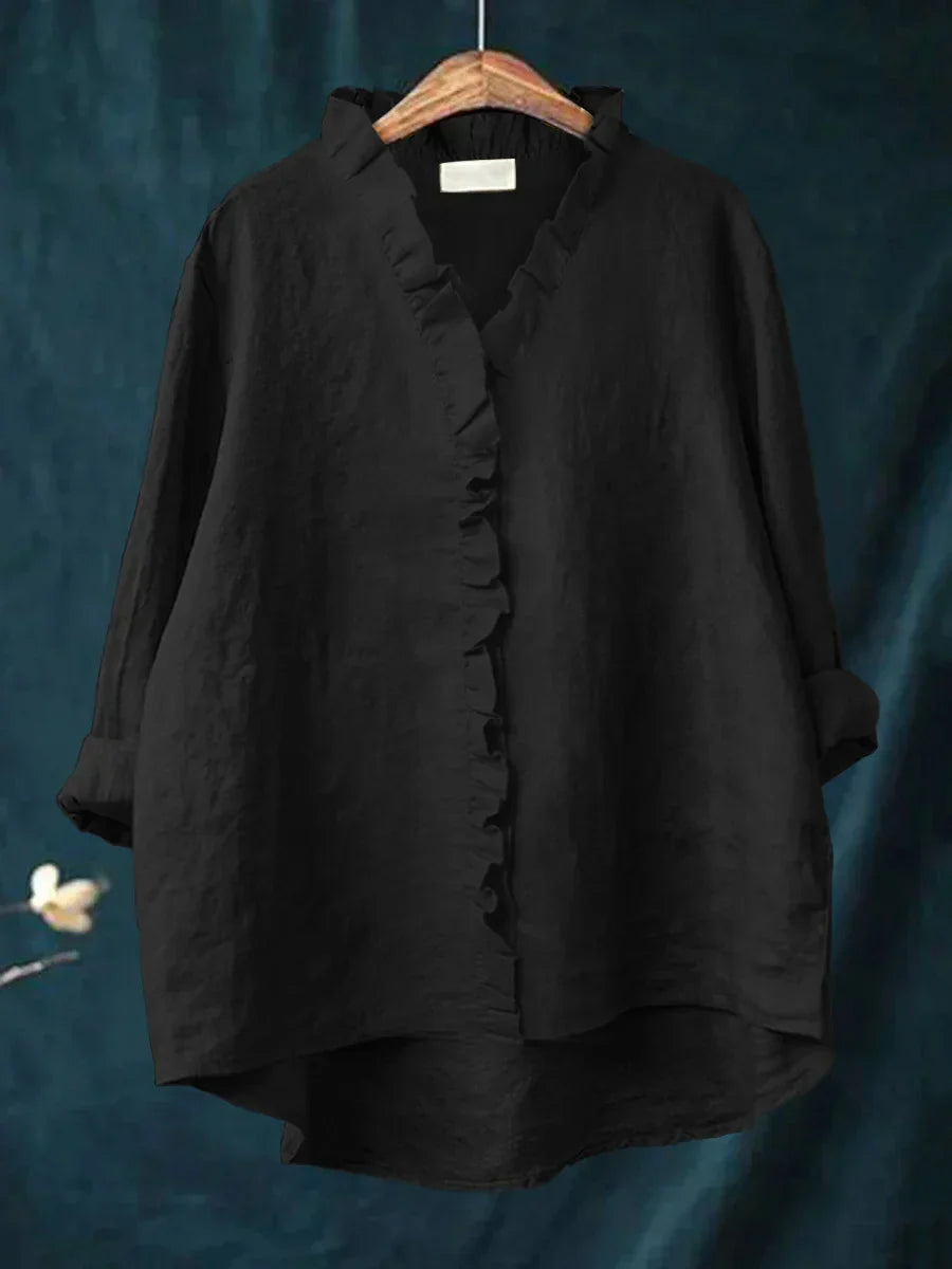 Women's Linen Casual Shirt with Ruffled Details – Soft Breathable Fabric for Everyday Wear 5