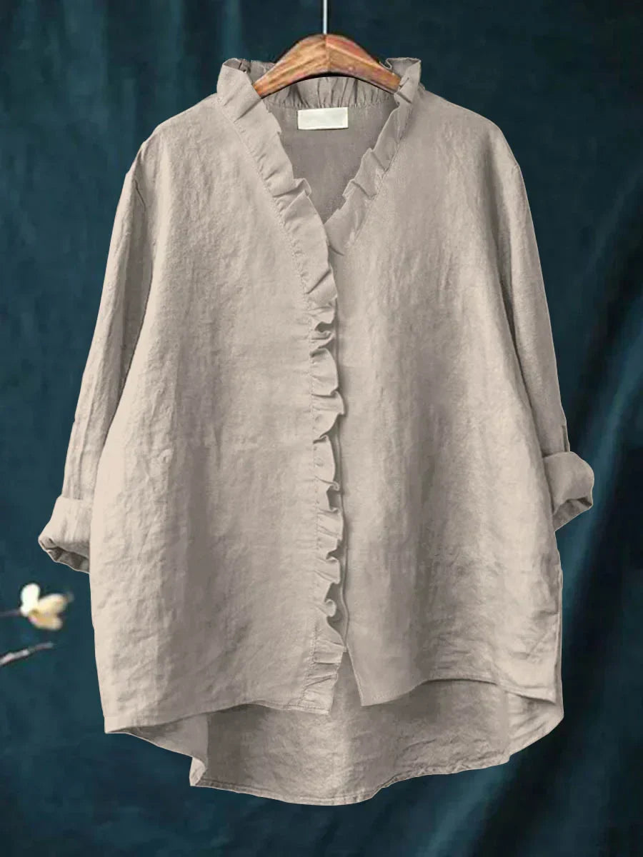 Women's Linen Casual Shirt with Ruffled Details – Soft Breathable Fabric for Everyday Wear 6