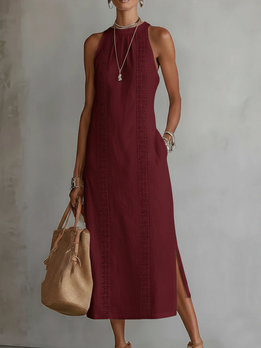 Women's linen midi dress featuring a stylish Mao collar, perfect for summer casual and elegant occasions, designed for breathability and comfort. 6