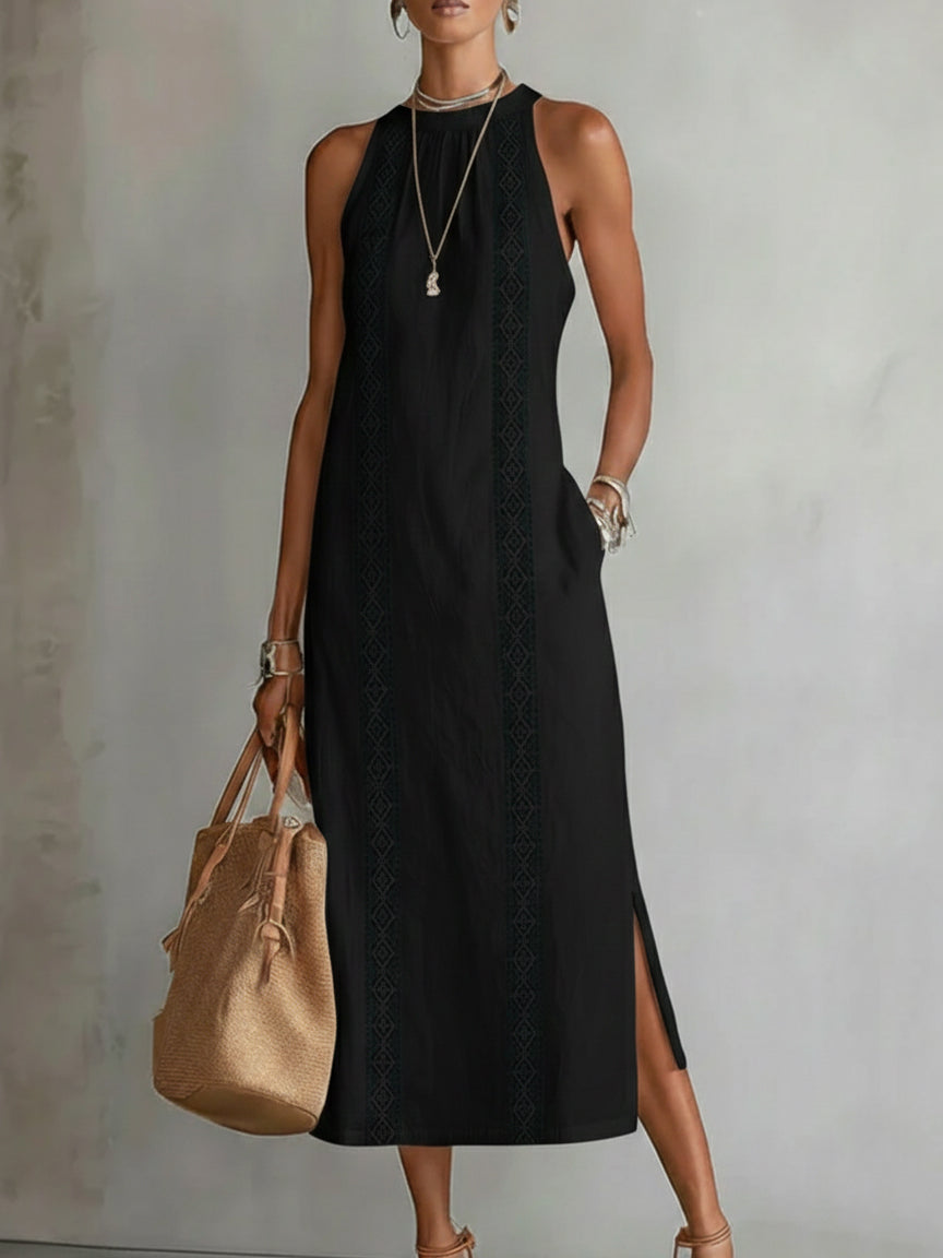 Women's linen midi dress featuring a stylish Mao collar, perfect for summer casual and elegant occasions, designed for breathability and comfort. 8