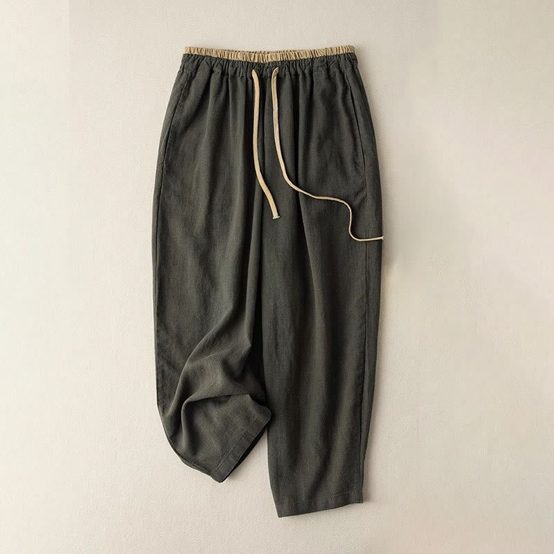 Women's linen pants featuring a comfortable drawstring and practical pockets, designed as casual long harem trousers for a relaxed and stylish look. 6