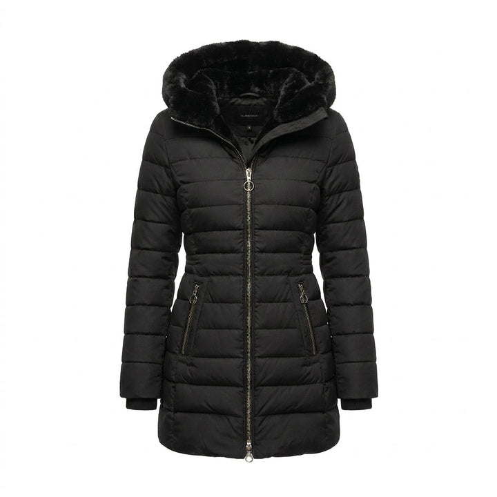 Women's Long Quilted Winter Coat with Adjustable Hood – Black Puffer Jacket for Cold Weather 1