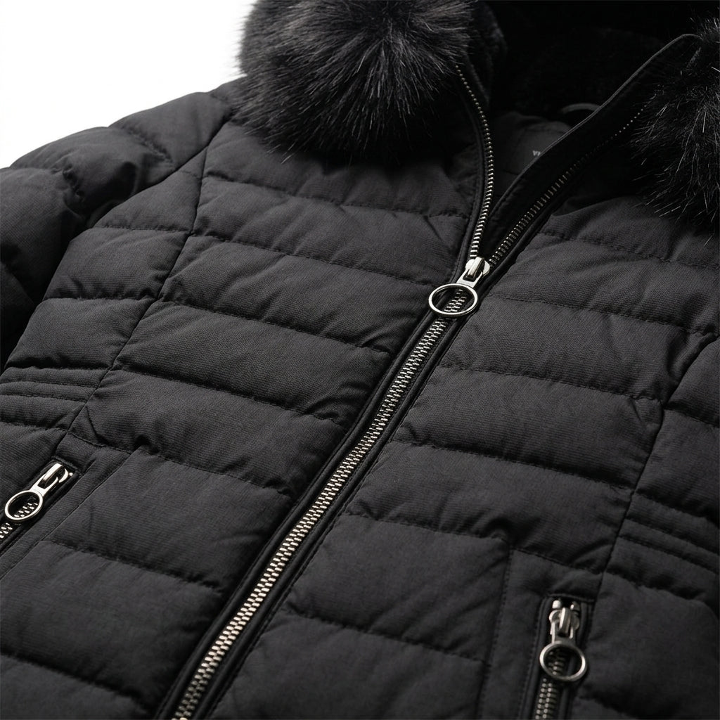 Women's Long Quilted Winter Coat with Adjustable Hood – Black Puffer Jacket for Cold Weather 2