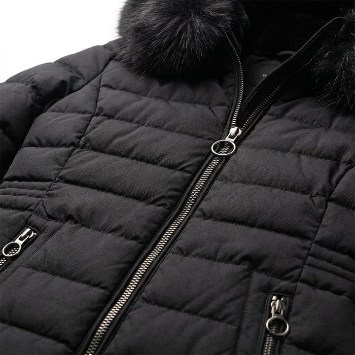 Women's Long Quilted Winter Coat with Adjustable Hood – Black Puffer Jacket for Cold Weather 2