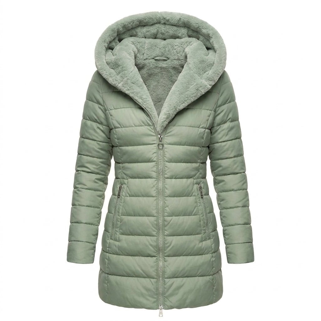 Women's Long Quilted Winter Coat with Adjustable Hood – Black Puffer Jacket for Cold Weather 4
