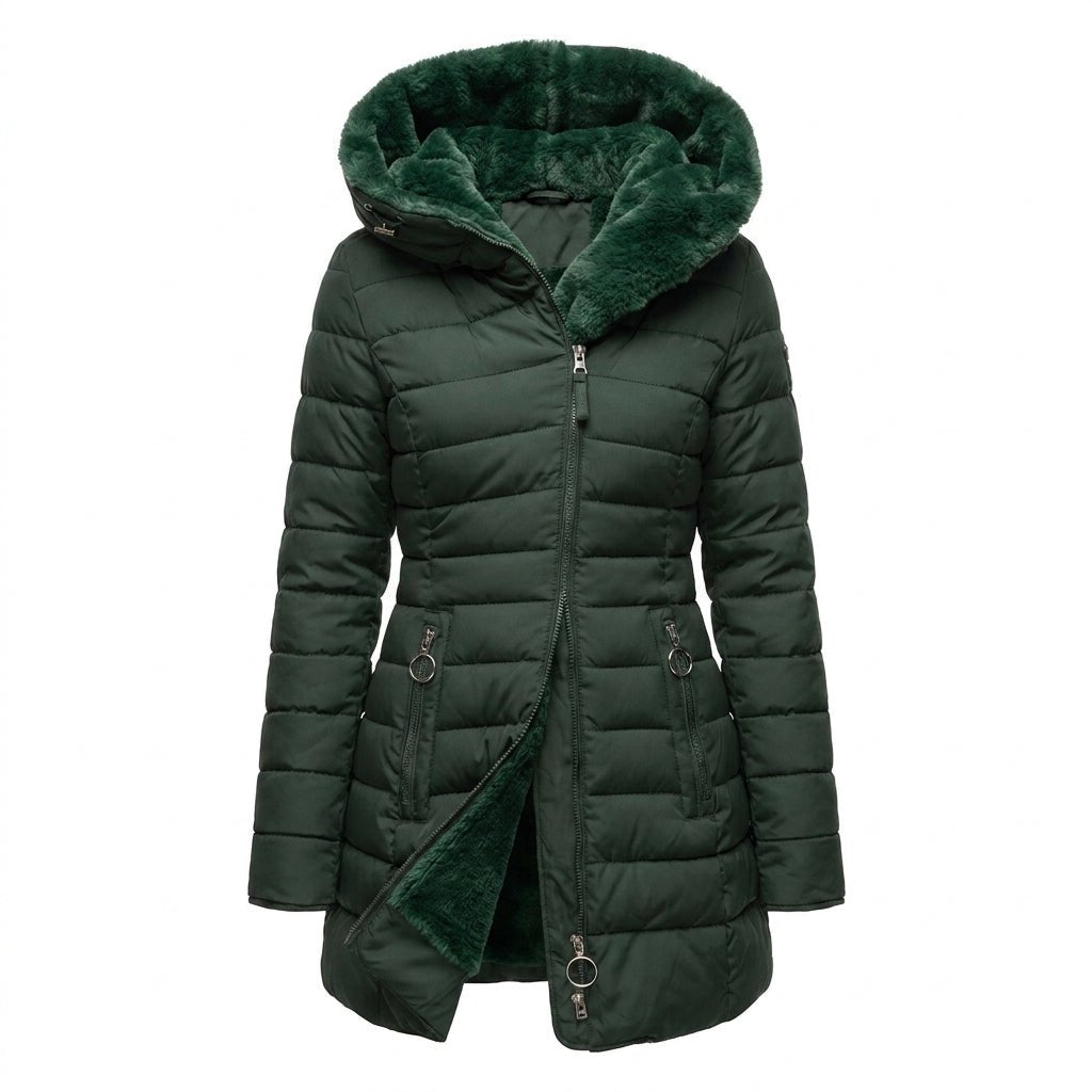 Women's Long Quilted Winter Coat with Adjustable Hood – Black Puffer Jacket for Cold Weather 7