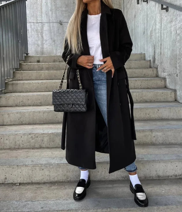 Women's Long Wool Coat with Double-Breasted Design – Elegant Structured Outerwear in Quality Wool 5
