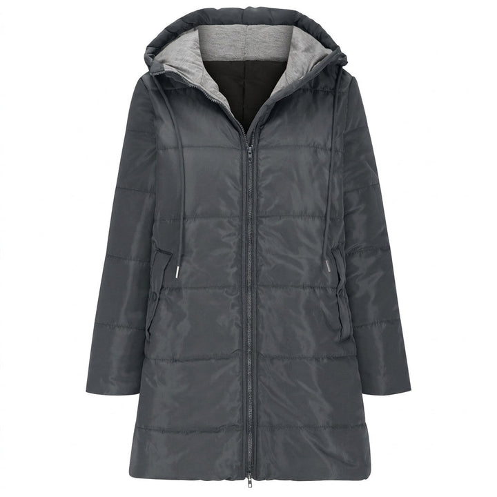 Women's Longline Quilted Puffer Jacket with Zip Front and Pockets – Black Cold Weather Coat 1