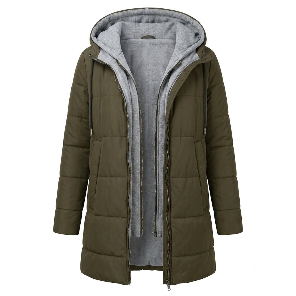 Women's Longline Quilted Puffer Jacket with Zip Front and Pockets – Black Cold Weather Coat 5
